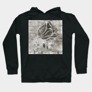 Delicate Tulip Flower Watercolor Black and White Print Hoodie